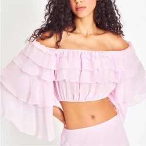 LoveShackFancy Alby Ultra Crop Top Size M, Soft Iris NWT